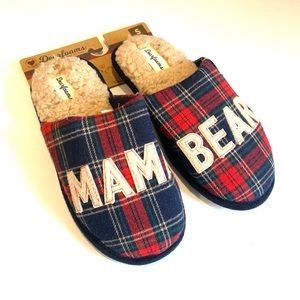DEARFOAMS NWT $36 Womens Small (5-6) Mama Bear Red Blue Plaid Slip On Slippers 2